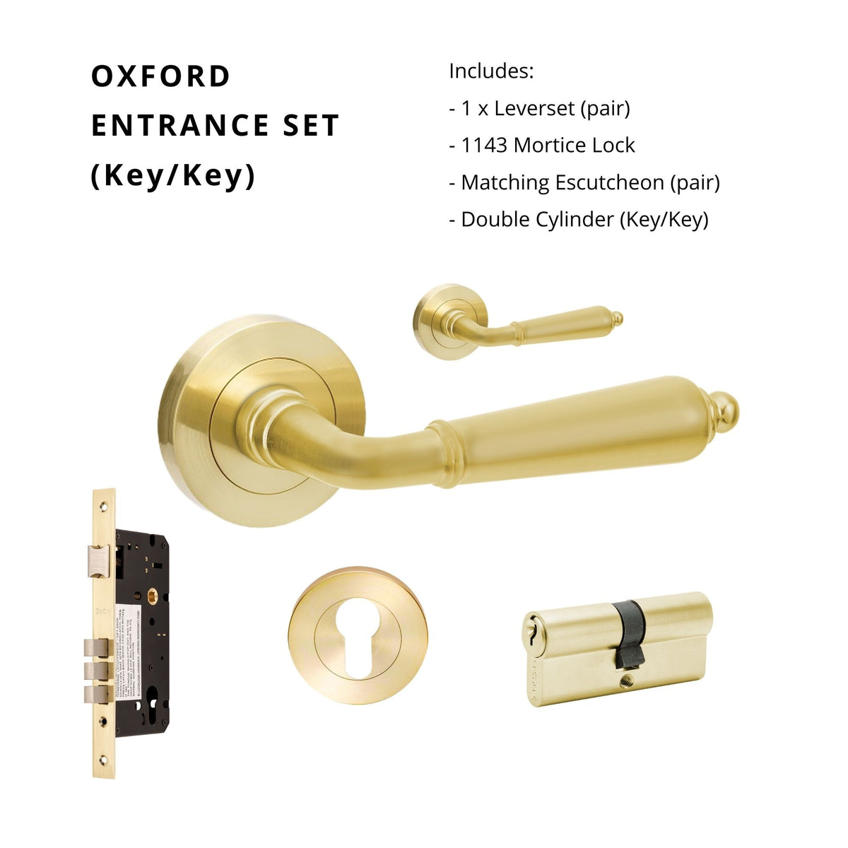 Zanda Oxford - Satin Brass Door Handles - Satin Brass