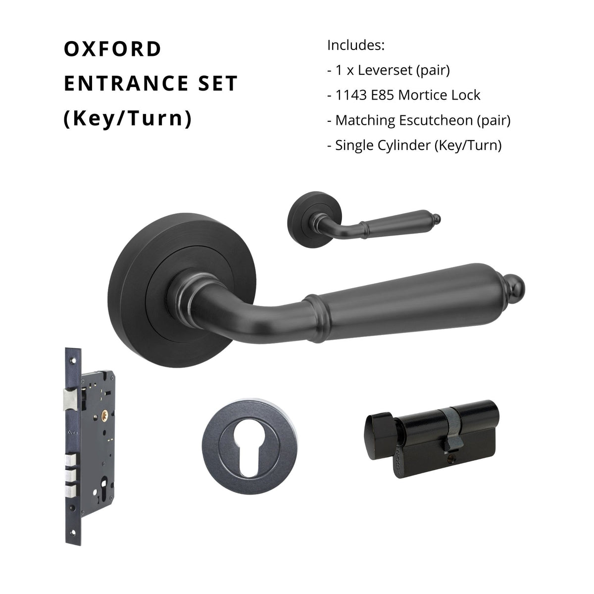 Zanda Oxford - Matt Black Door Handles - Matt Black