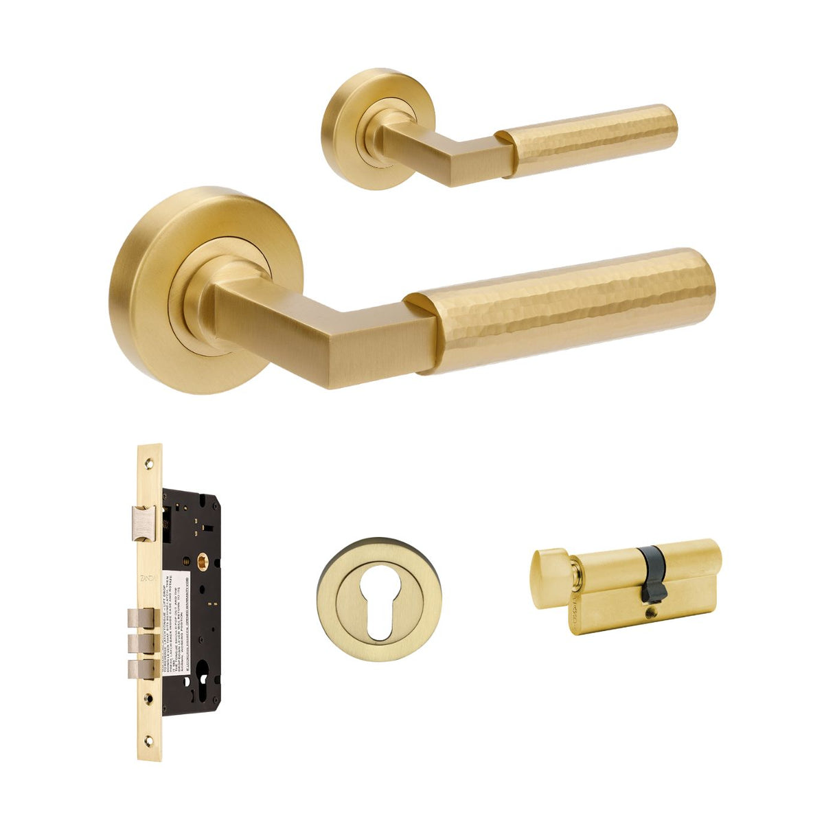 Zanda Zurich Hammered Door Handles - Satin Brass