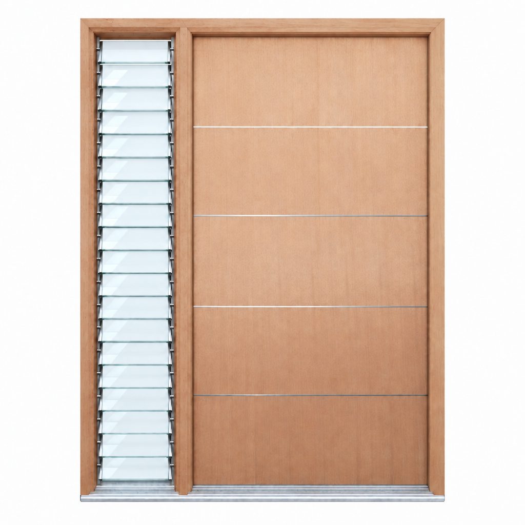 AH- 2040 door with one glass louvre sidelight on the left, redone