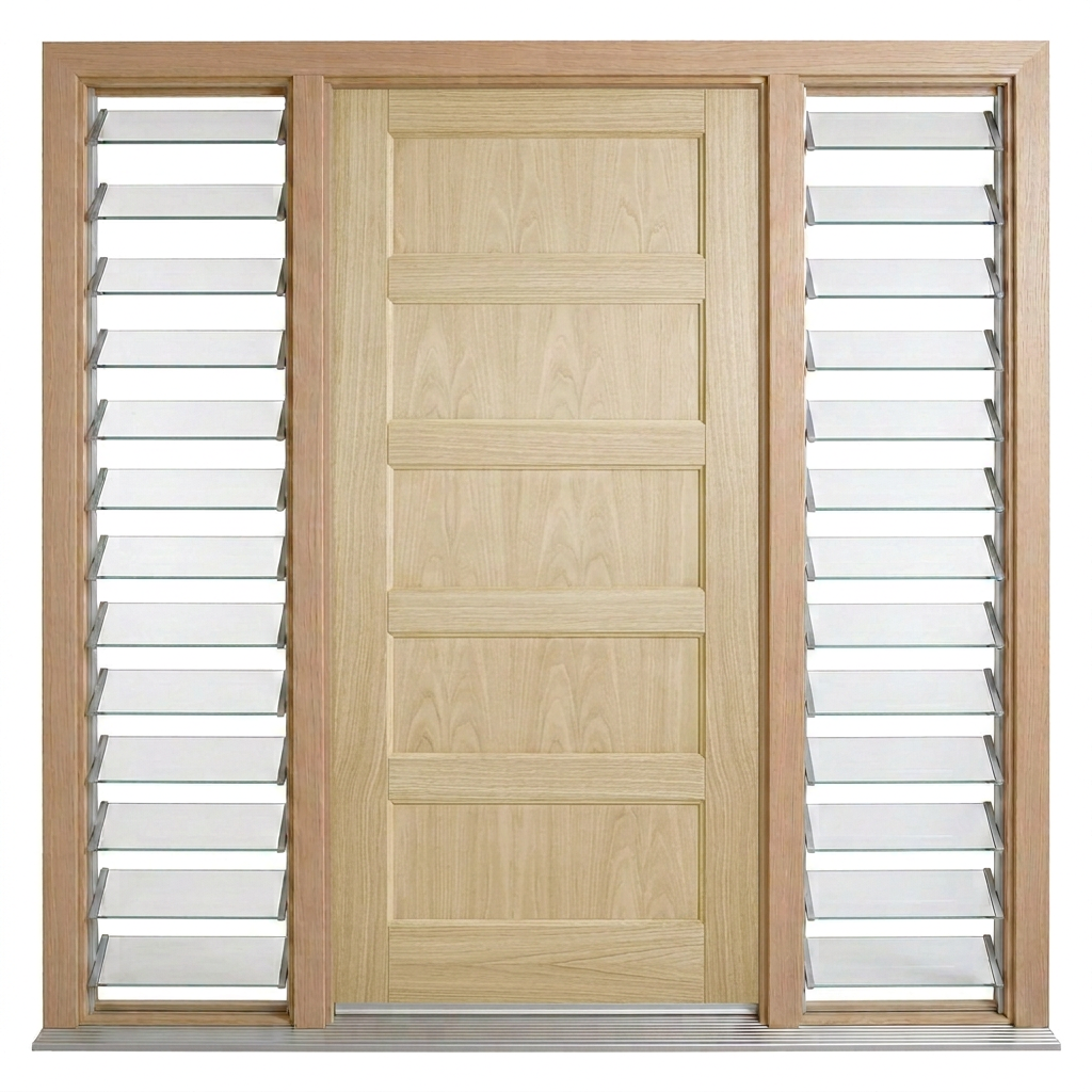 Corinthian Blonde Oak AWO 5 - New frame - 2 louvres - configuration illustration