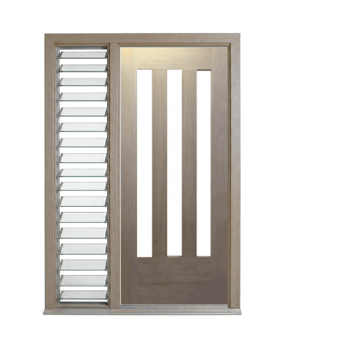 Bush Fire Range Vertical 3 Lite Timber Door – BF-3V 2040mm – Supplied & Installed