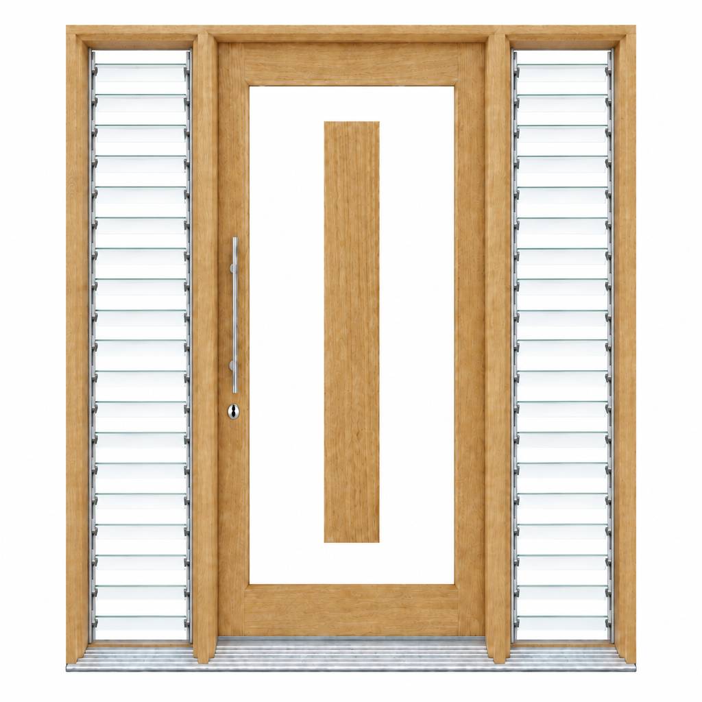 GI- Illusion door with two glass louvre sidelights