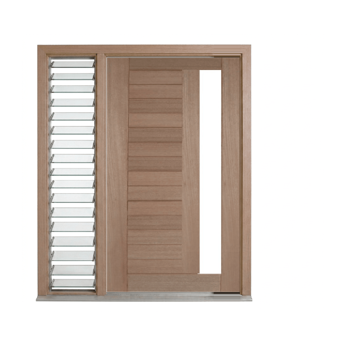 Horizontal Plank 1 Lite Timber Entrance Door – GD-15H1V – WS Wide Style 2340mm – Pre-Hung
