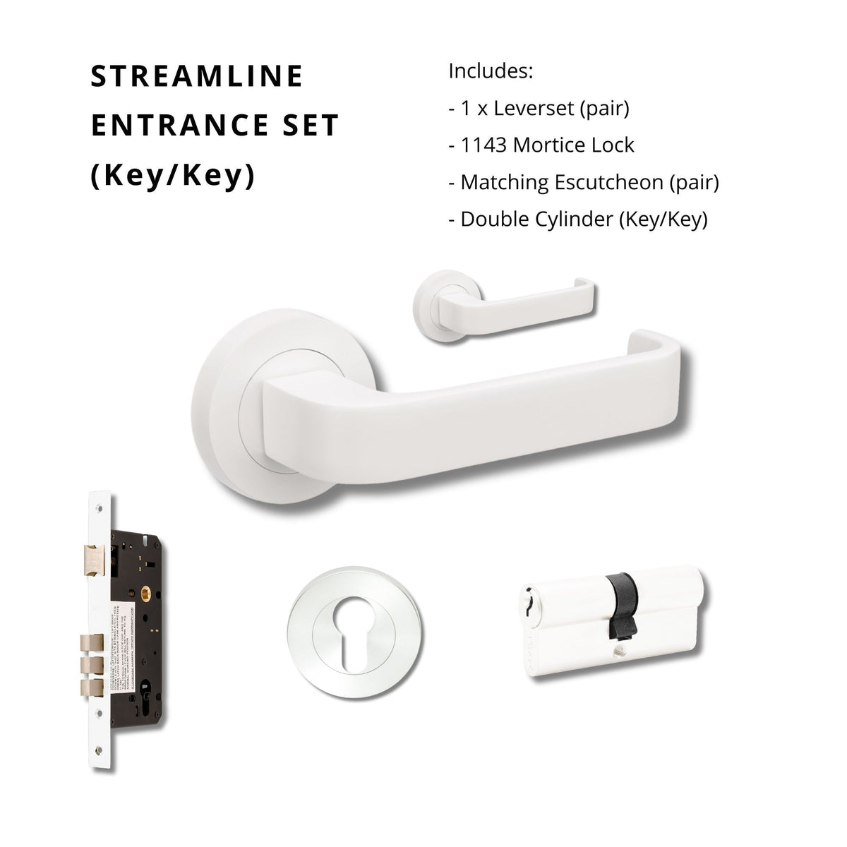 Zanda Streamline - Matt White Door Handles - Just Doors QLD