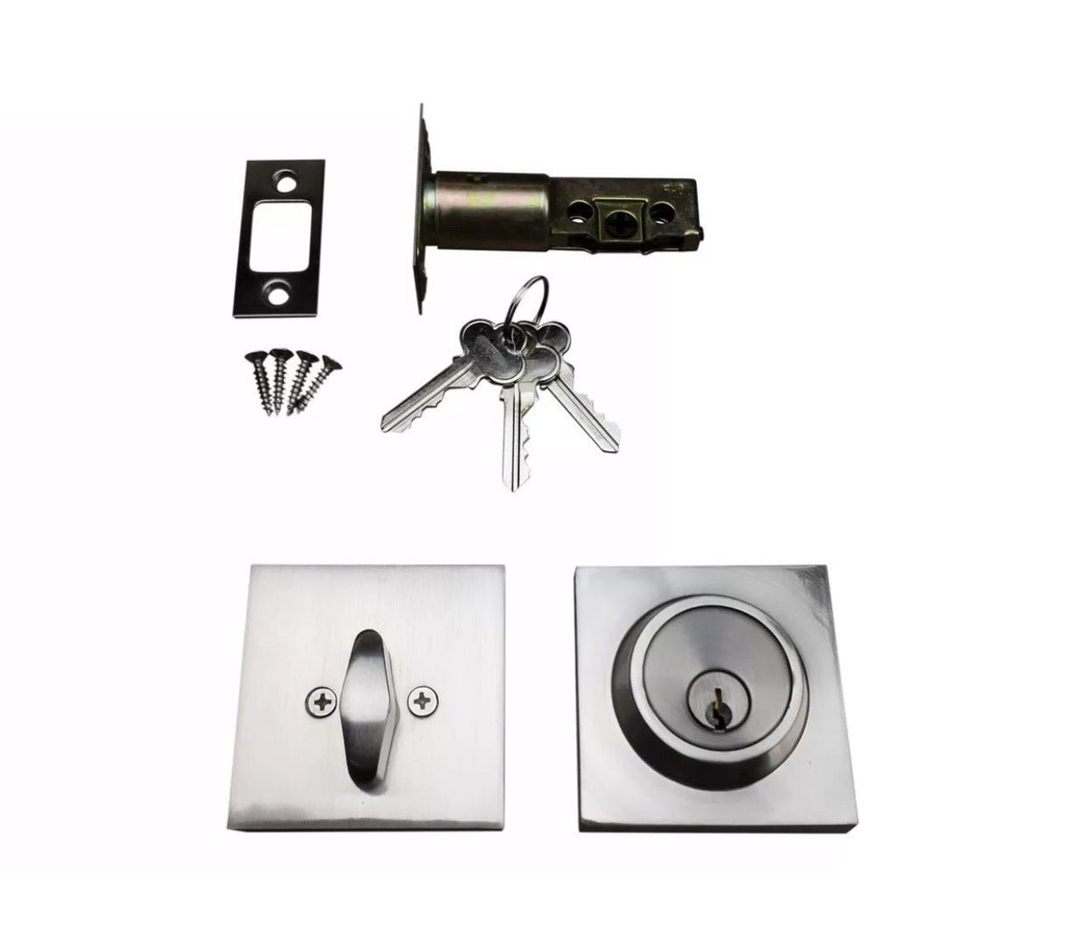 D1- Astor Satin Nickel Slimline Square Single Cylinder Deadbolt - Just Doors QLD