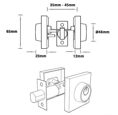 D1- Astor Matte Black Slimline Square Double Cylinder Deadbolt