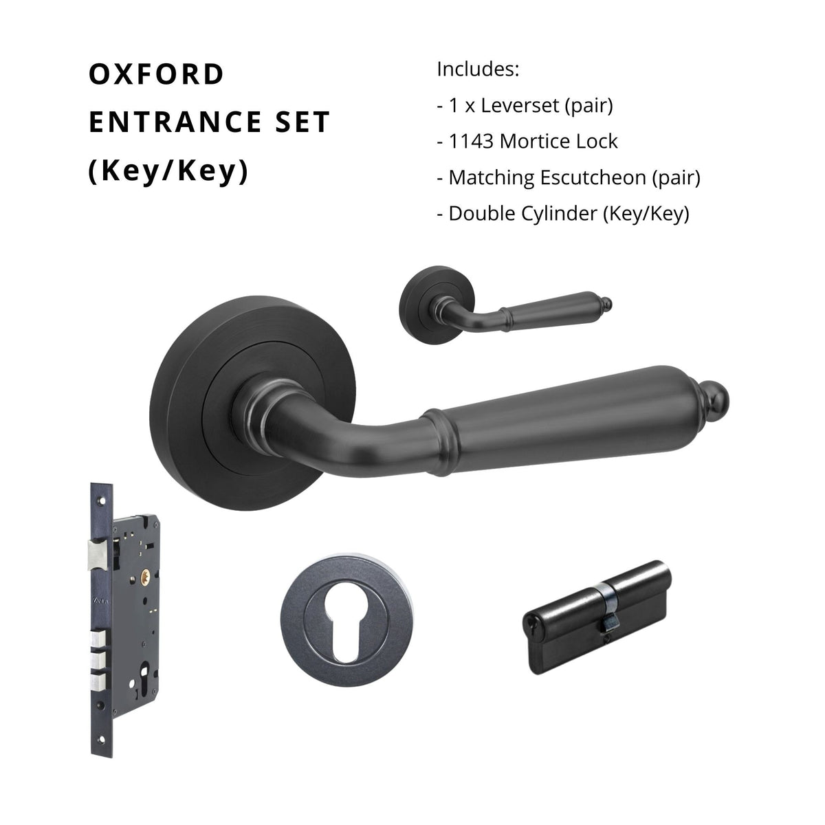 Zanda Oxford - Matt Black Door Handles - Matt Black
