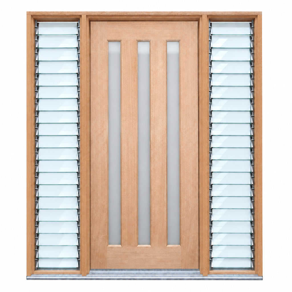 3L door with two glass louvre panels and colour-matched frame