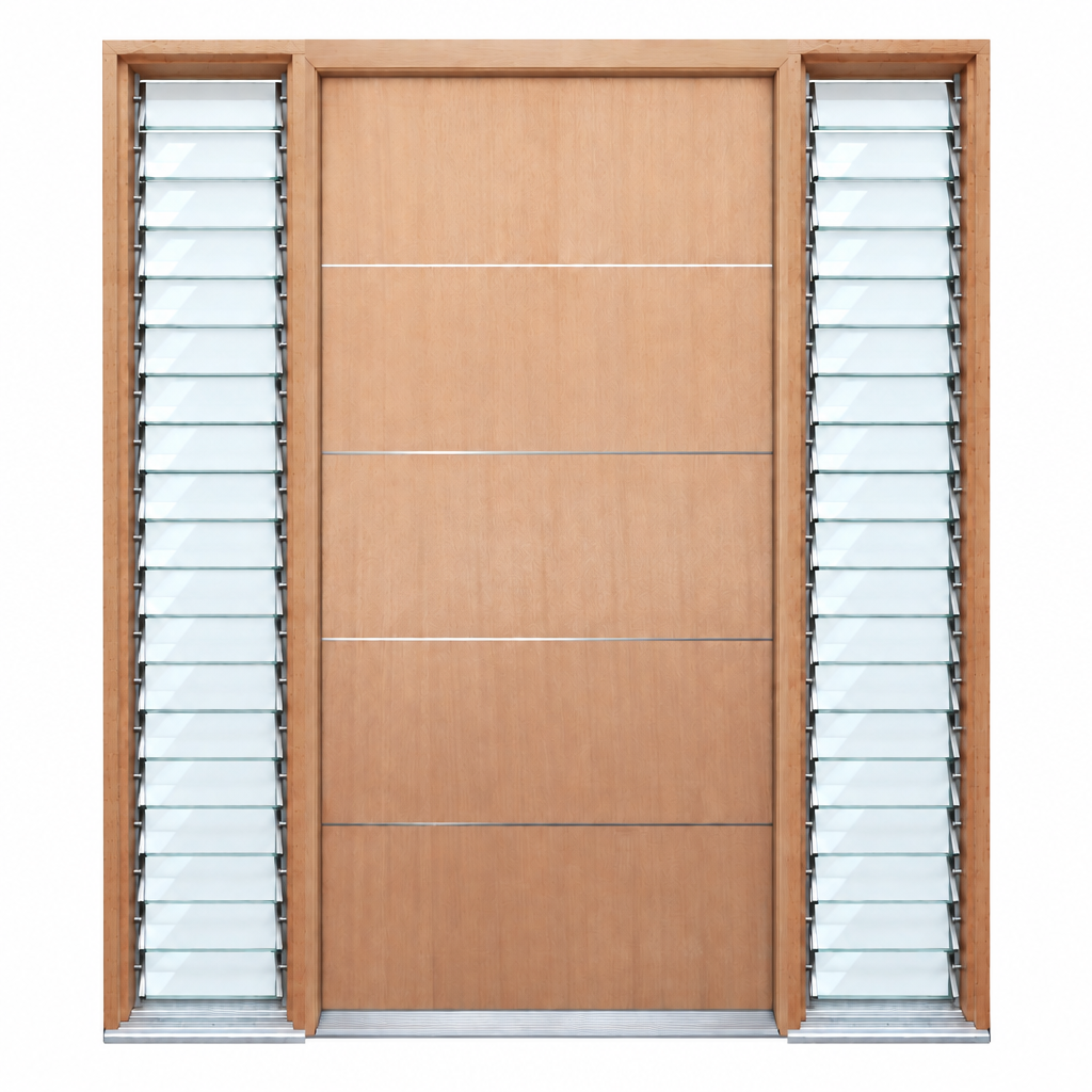 AH- 2040 door with one glass louvre sidelight on the left