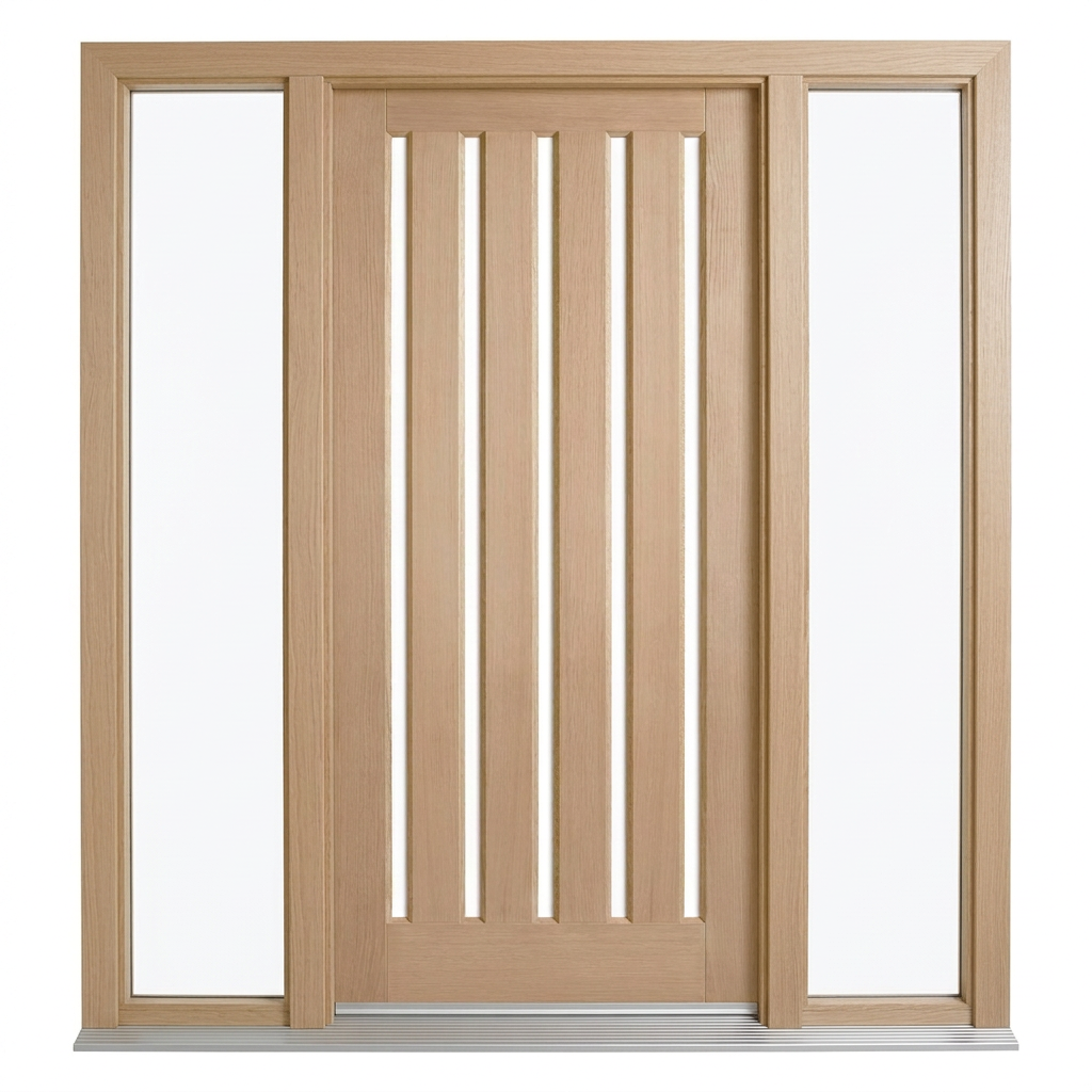 Corinthian Blonde Oak AWO 5VG - New door and frame with 2 sidelights - configuration illustration