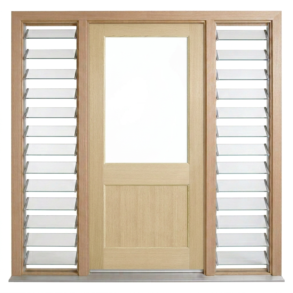 Corinthian Blonde Oak AWO 2G - New frame - 2 louvres - configuration illustration