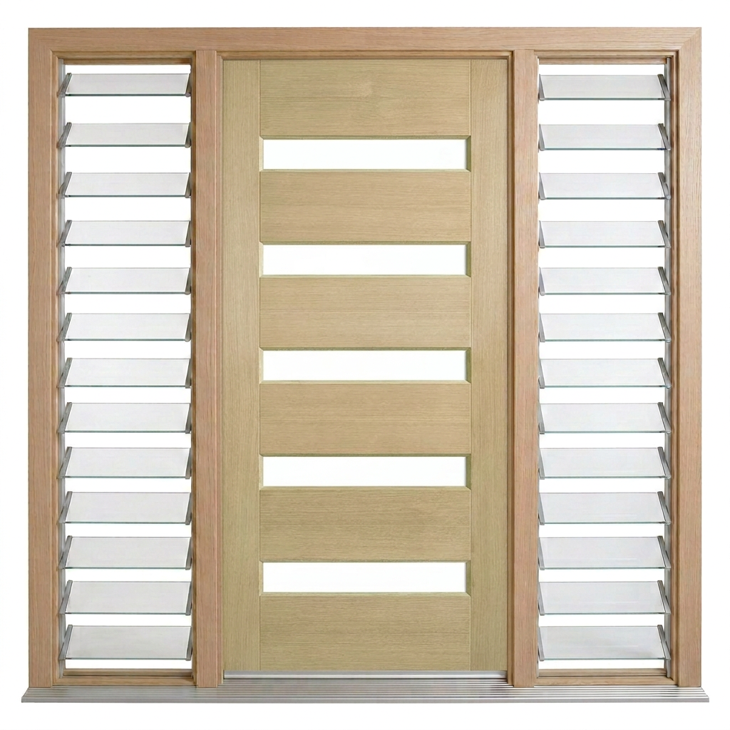 Corinthian Blonde Oak AWO 52G - New frame - 2 louvres - configuration illustration