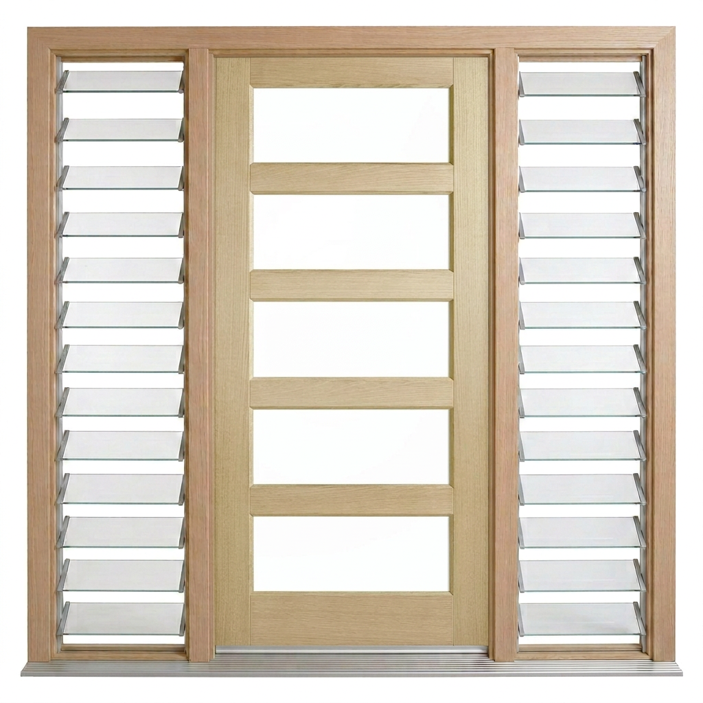 Corinthian Blonde Oak AWO 5G - New frame - 2 louvres - configuration illustration