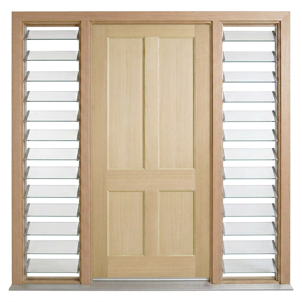 Corinthian Blonde Oak AWO 7 - New frame - 2 louvres - configuration illustration