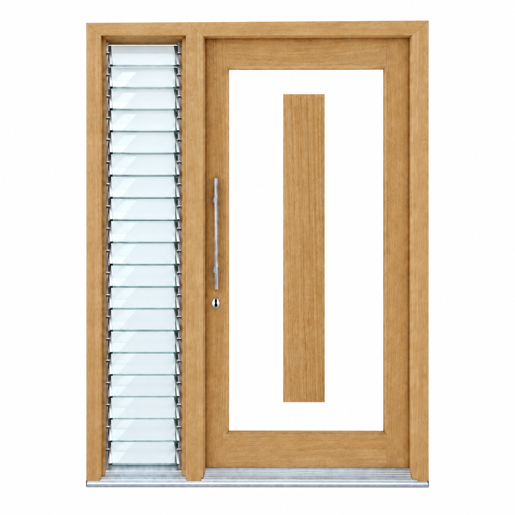 GI- Illusion door with one glass louvre sidelight on the left