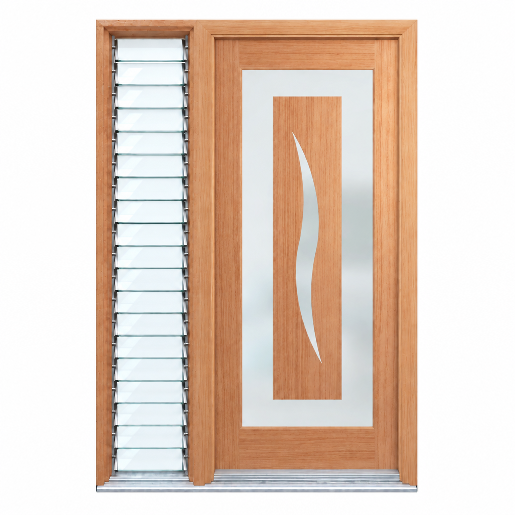 GS- Illusion door with one glass louvre sidelight on the left