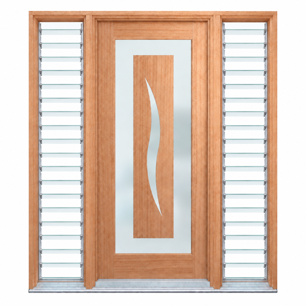 GS- Illusion door with two glass louvre sidelights