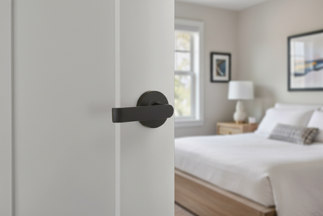 Matte Black Lever Handle on Bedroom Door