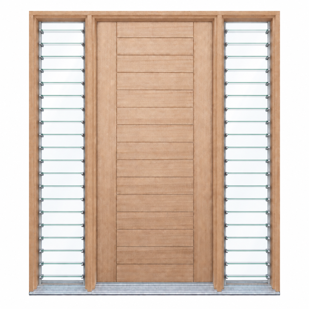 OWT-H door with two glass louvre sidelights
