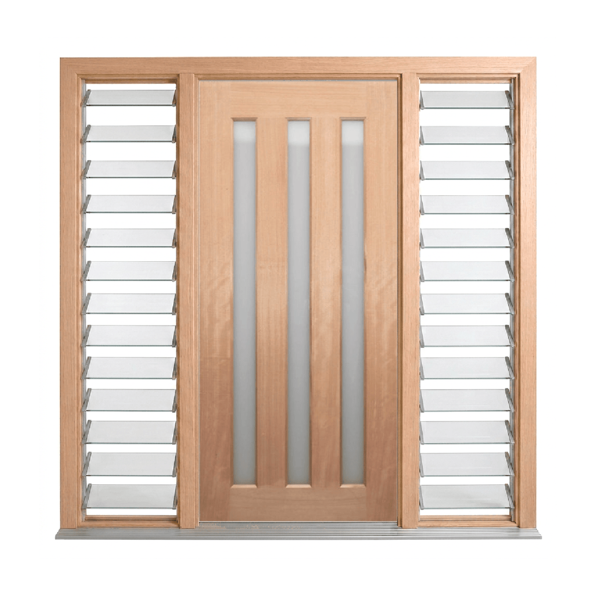 Three-Lite Vertical Glass Timber Door 2040mm – Pre-Hung