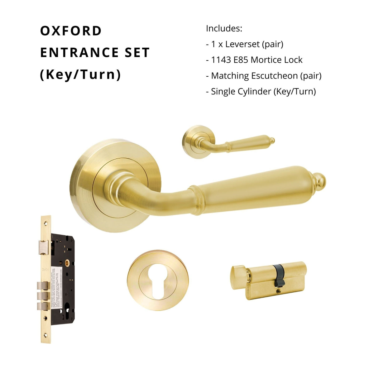 Zanda Oxford - Satin Brass Door Handles - Just Doors QLD