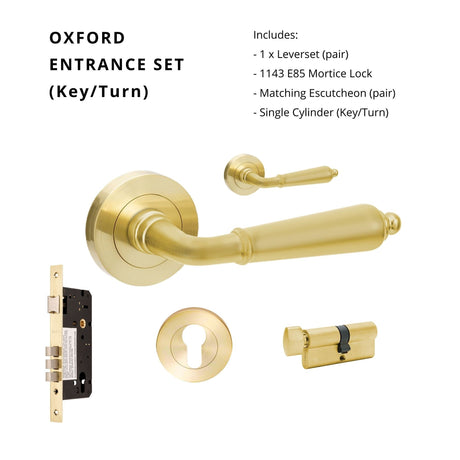 Zanda Oxford - Satin Brass Door Handles - Just Doors QLD
