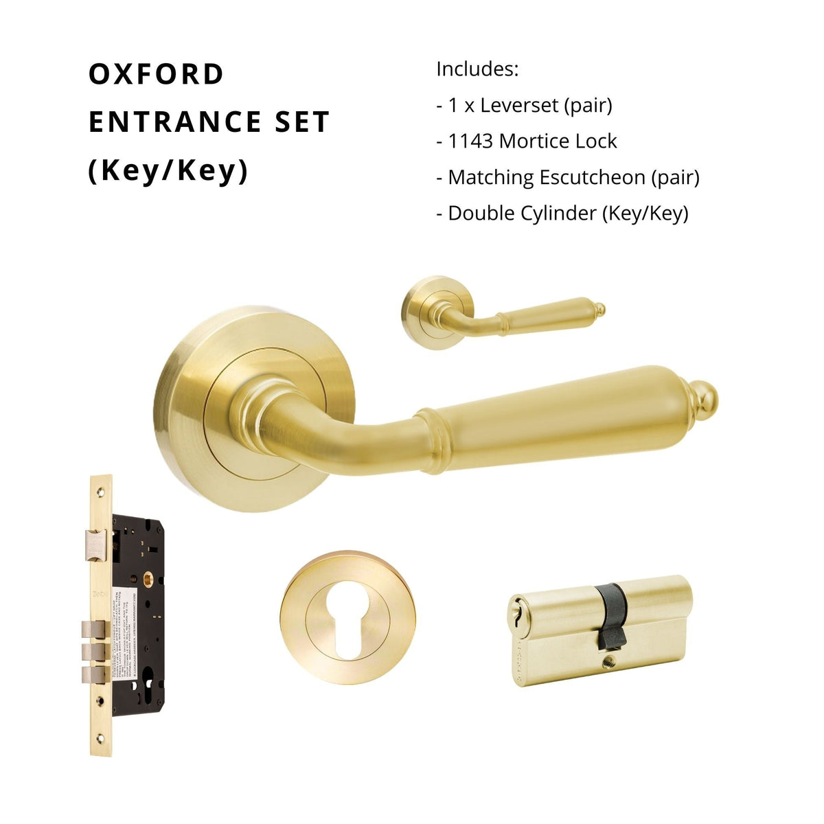 Zanda Oxford - Satin Brass Door Handles - Just Doors QLD