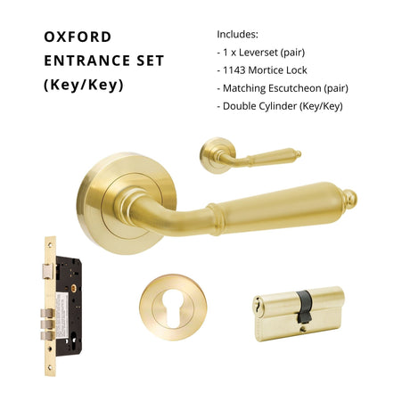 Zanda Oxford - Satin Brass Door Handles - Just Doors QLD
