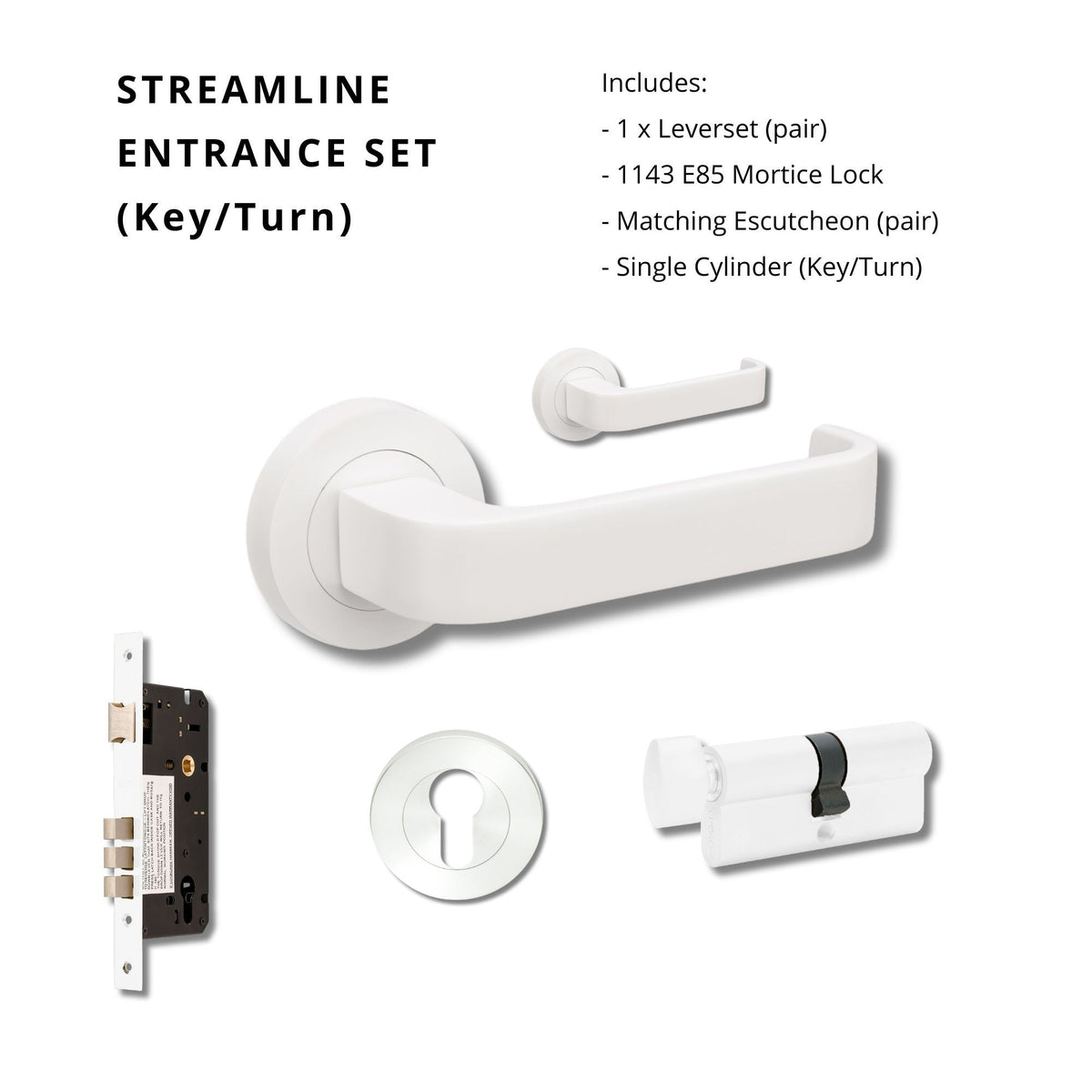 Zanda Streamline - Matt White Door Handles - Just Doors QLD