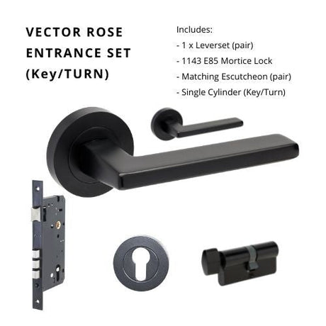 Zanda Vector - Matt Black Door Handles - Just Doors QLD