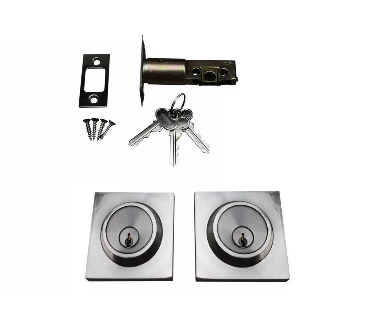 D1- Astor Satin Nickel Slimline Square Double Cylinder Deadbolt - Just Doors QLD