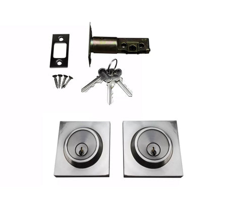 D1- Astor Satin Nickel Slimline Square Double Cylinder Deadbolt - Just Doors QLD