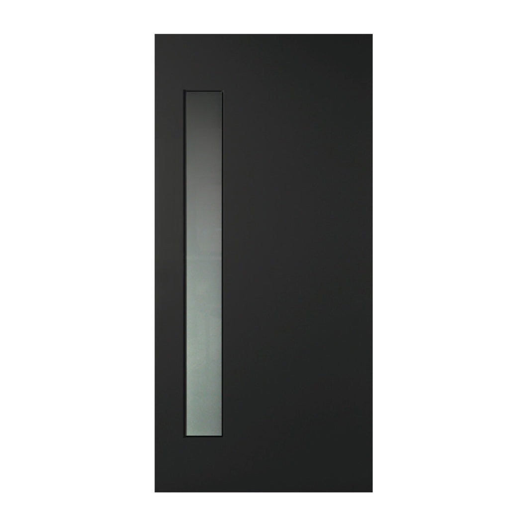BLACK 1 lite Vertical 820 x 2040 Fibreglass Entrance door (smooth skin) INSTALLED PACKAGE