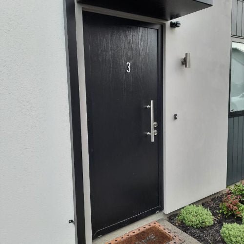X5 Armoured Door Flush Woodgrain Installed Package - Just Doors QLD